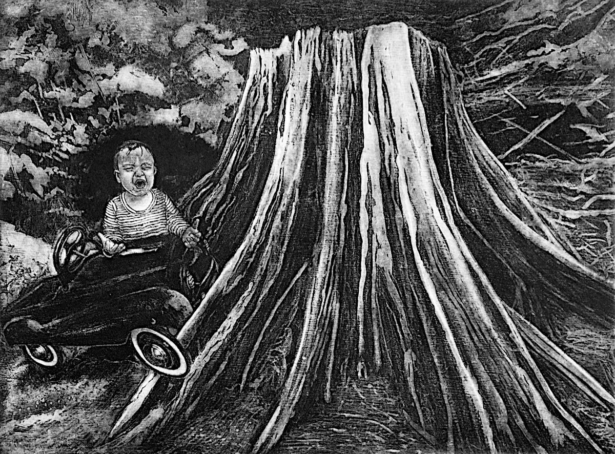 in this new stage of life Dan Steeves (2021, etching, 45.2 × 60.4 cm)